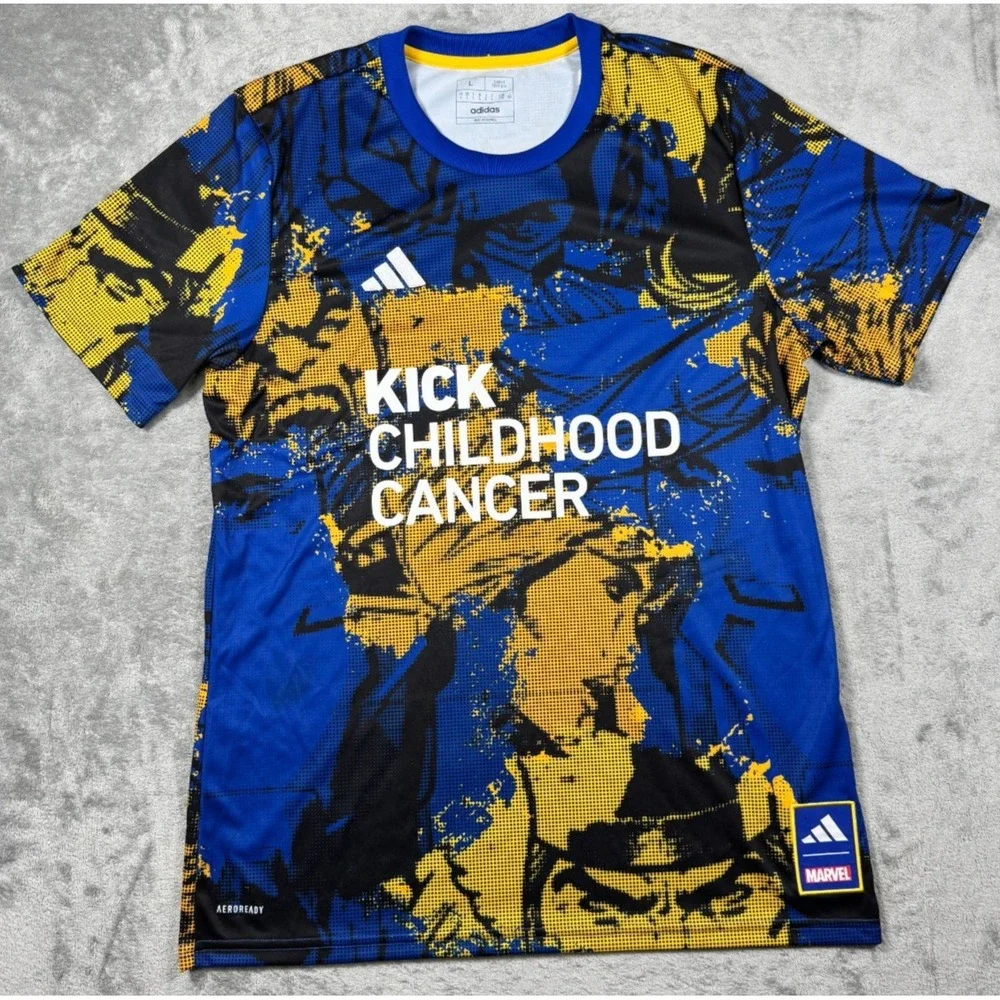 Adidas MLS x Marvel Men's L/G KCC Kick Childhood Cancer Fan Soccer Jersey NWT
